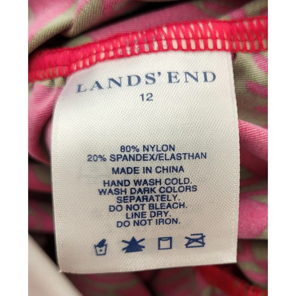Lands' End Halter Tankini Swim Top Womens 12 Ruched Pink Green‎ Floral Tropical